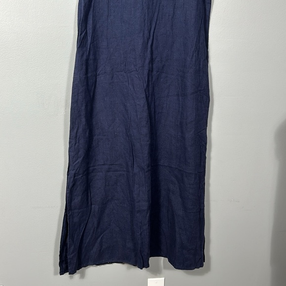 Vintage Navy 100% linen Maxi Relaxed Fit Side Slit Crew Neck Dress size 16 - Picture 7 of 15